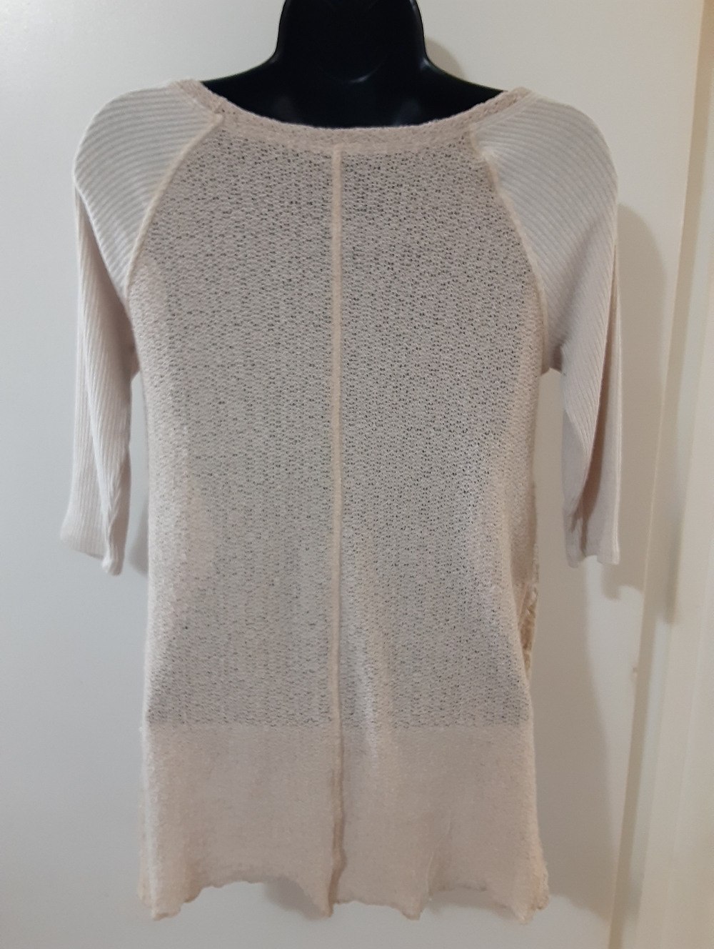 We The Free Cream Textured Knit Lace Panel Boho Sweater Top Small - Picture 4 of 9